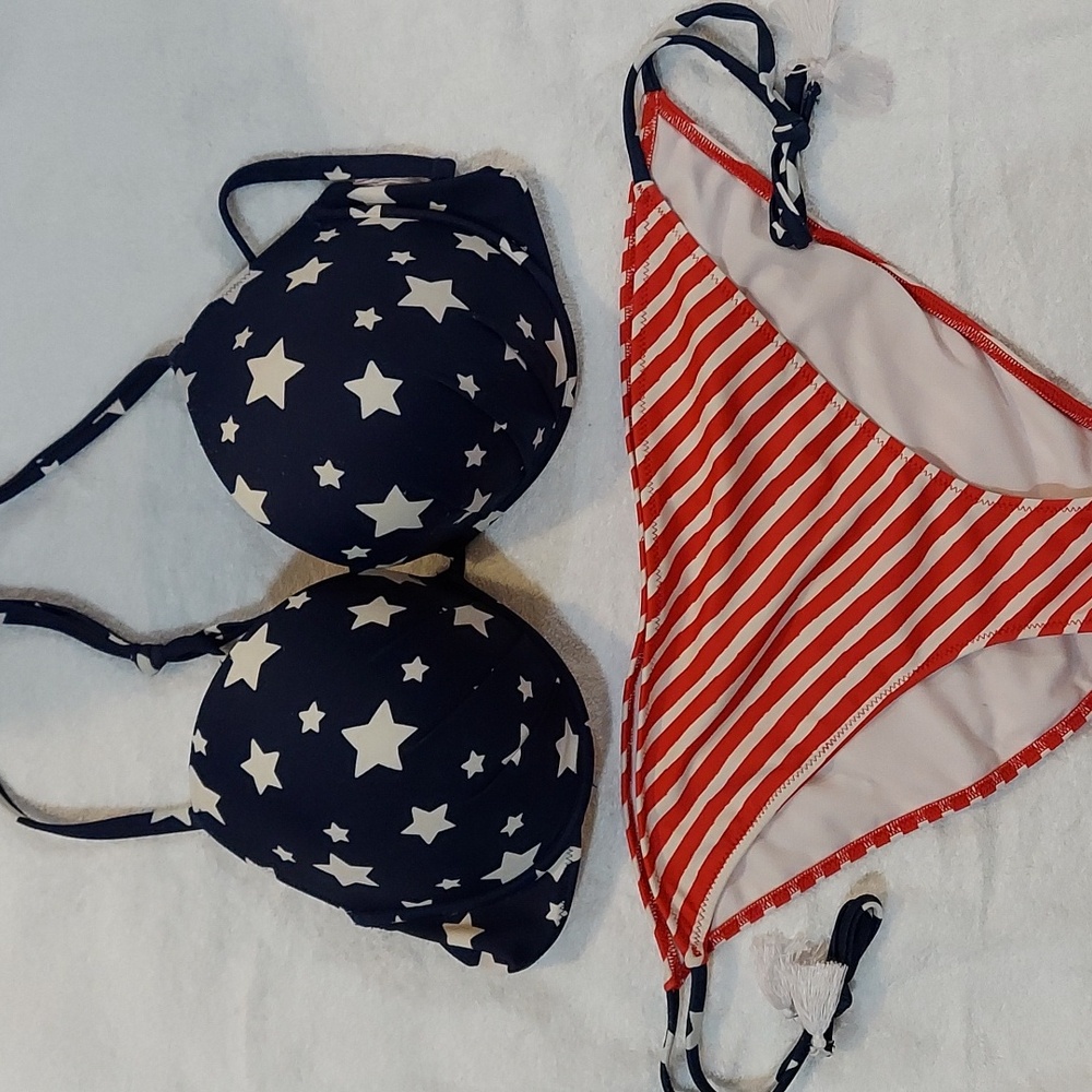 Lovely Adore Me American Flag Two Piece Bikini Size Bottom XL Top 38 D